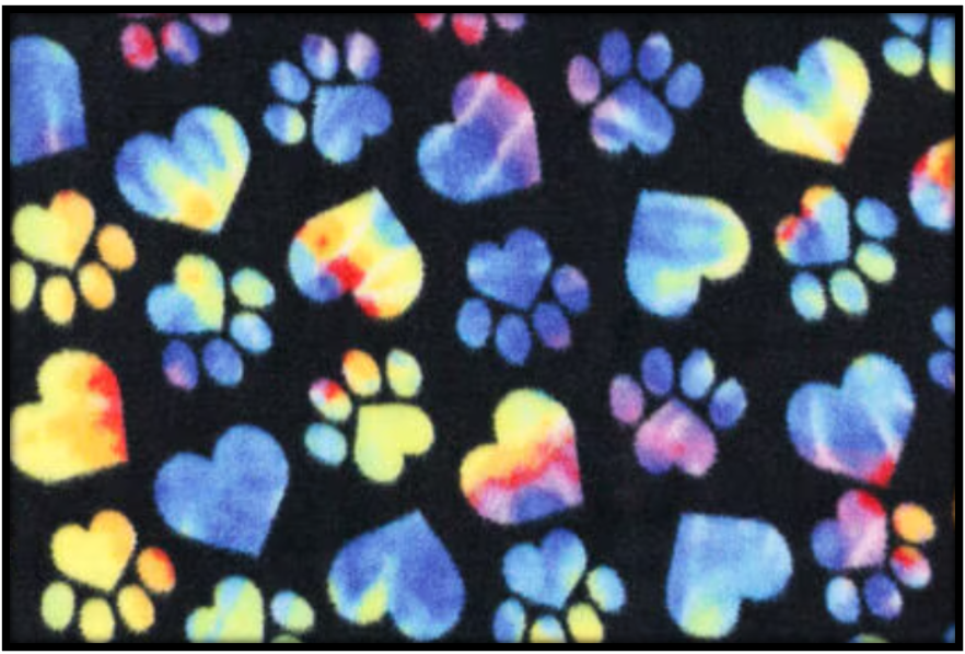 TIE DYE PAW PRINTS AND HEARTS ON BLACK (Custom Plush)